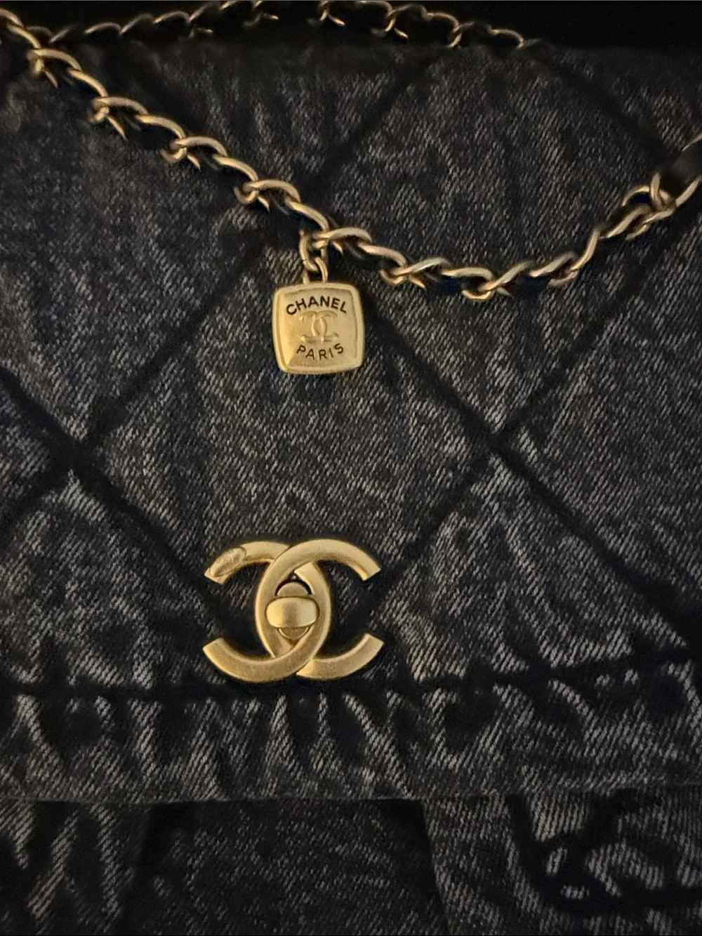 CHANEL Maxi flap Quilted Shoulder Bag in black denim‼️Read Description ‼️